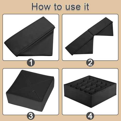 Sock Organizer Drawer Organizer,24 Compartment Foldable Storage,Closet Dividers for Underwear, Socks, Bras, Scarves, Ties, Black - color: Black