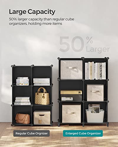 SONGMICS 6 Cube Storage Organizer, Modular Bookshelf, DIY Closet Organizers and Storage, Plastic Stackable Shelves, 14.6 x 13 x 13 Inch Cubes, with Feet and Rubber Mallet, Black ULPC206B01 - color: Black, size: 14.6”L x 13”W x 13”H