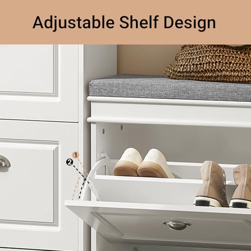 Haotian Shoe Storage Bench, Small Shoe Cabinet for Entryway, Narrow Shoe Rack with 1 Flip-Drawer and Seat Cushion, White, FSR82-K-W - color: White, size: 1 Drawer:24x9.4x20"