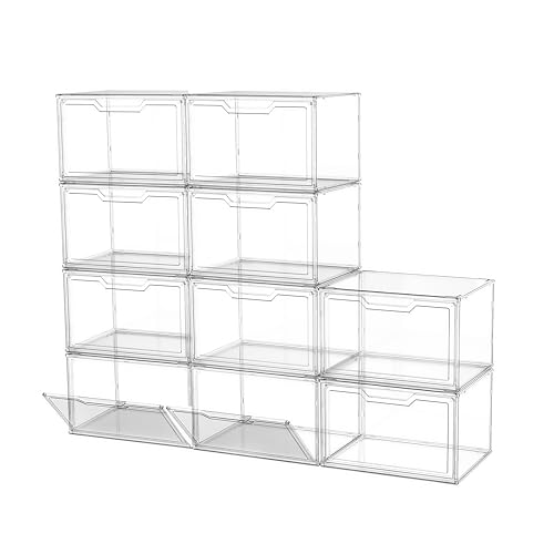 Magnetic Acrylic Clear Shoe Boxes – 360° Transparent Stackable Sneaker Storage & Organizer Box, Professional Shoe Display Case & Multipurpose Storage Bin for Closet (10pcs) - color: Acrylic Clear, size: 10PC