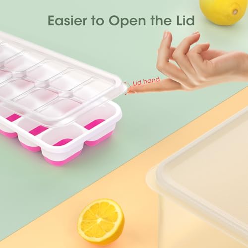 DOQAUS Ice Cube Tray with Lid and Bin - 4 Pack Silicone Ice Cube Trays for Freezer, Stackable Ice Bucket Kits with Storage Container & Scoop for Kitchen, RV, Cocktail, Coffee - color: Light Pink