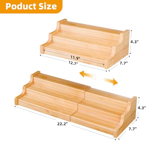 Simple Trending Spice Rack Kitchen Cabinet Organizer, 3 Tier Bamboo Expandable Spice Storage, Display Shelf for Cupboard, Pantry, Yellow