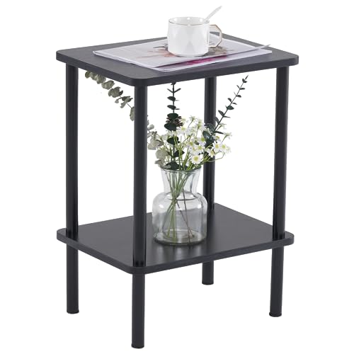 Apicizon 2 Tier End Table, Small Side Table with Solid Wood Legs, Boho Bedside Table with Storage Shelf, Nightstand for Small Spaces, Bedroom, Living Room, Entryway, Farmhouse, Easy Assembly, Black - color: Black, size: 1 Set, style: 2 Tier