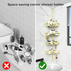 KEGII Corner Gold Shower Caddy Tension Pole - 4-Tier Rustproof Shower Rod Organizer, Floor to Ceiling Tension Rod 25-114.2 inch, Stainless Steel Corner Shower Shelf, Waterproof - style: Tension Caddy - Gold