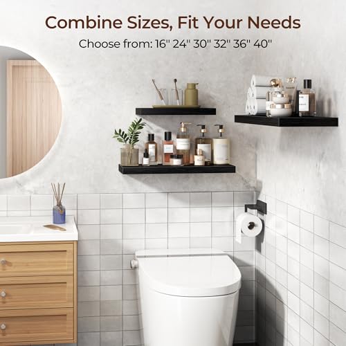 Fun Memories Floating Shelves for Wall 16 Inch Set of 3, Farmhouse Floating Shelf with Invisible Heavy Duty Bracket, 10 Inch Deep Bathroom Shelves for Storage, Living Room, Kitchen, Decor, Black - color: Black, size: 16"W x 10"D - 3P