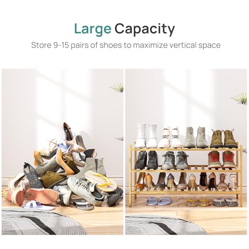 viewcare 3-Tier Long Shoe Rack, Bamboo Wood Shoe Rack for Closet, Entryway & Hallway, Stackable | Beautiful | Functional | Sturdy - color: Natural Bamboo, size: 3-Tier Long
