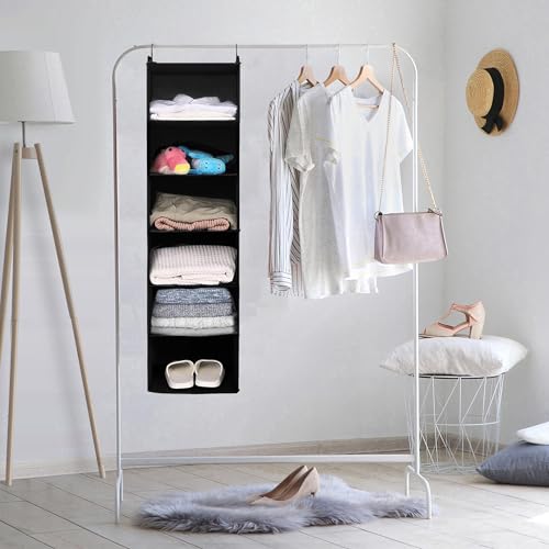 MAX Houser 6 Tier Shelf Hanging Closet Organizer, Closet Hanging Shelf with 2 Sturdy Hooks for Storage, 2 Pack, Foldable (Black) - color: Black-2