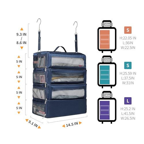 Suitcase Organizer Travel Bags Organizer for Luggage Compression Hanging Packing Cubes for Travel Carry on Closet (Bag Only) - color: Dark Blue, size: Medium