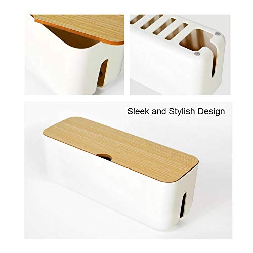 Cable Management Box| Power Stripe Organizer|Cord Organizer Box| Hide and Conceal Power Strips and Electrical Cords from TVs, Computers, and Desks| Keep Pets Safe - color: White