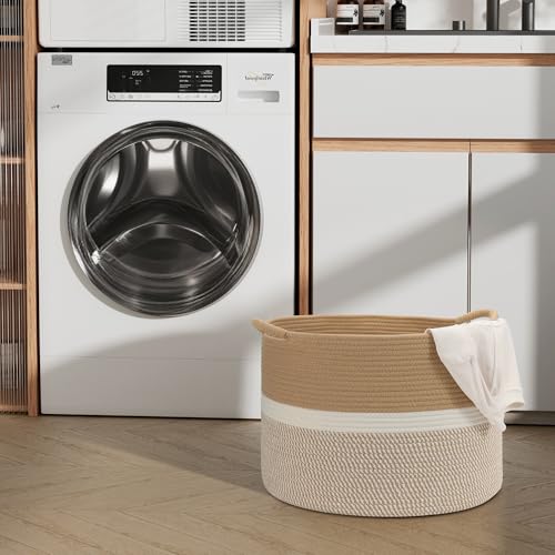 Large Blanket Basket (20"x13"),Woven Basket for Storage Dirty Clothes for Laundry, Living Room, Nursery, Bedroom Rope Storage Basket for Blankets（Double/Brown) - color: Double Brown