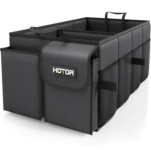 HOTOR Trunk Organizer - Car Organizer, Foldable Trunk organizer for SUVs & Sedans, Sturdy Car Organization for Car Accessories, Tools, Sundries, Black, 2 Compartments, 21.3"×12.6"×10.6" - color: Black, size: Medium (2 Compartments)