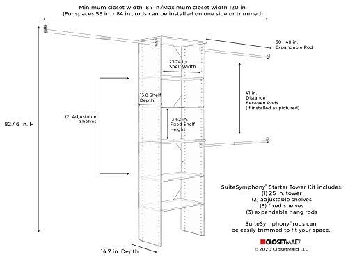 ClosetMaid SuiteSymphony Wood Closet Organizer Starter Kit with Tower and 3 Hang Rods, Shelves, Adjustable, Fits Spaces 5 – 10 ft. Wide, Natural Gray - style: Natural Gray Finish