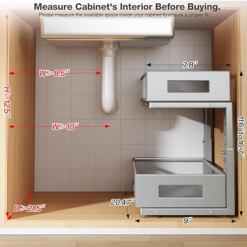 2 Packs 21IN Depth Under Sink Organizer, 2-Tier Pull Out Cabinet Organizer With Smooth Circular Rail, Large Capacity Metal Mesh Sliding Drawers For Bathroom& Kitchen Storage,Height Adjustable-Gun Gray - color: Gun Gray, size: 2 Pack-21"Dx11.6"-16.7" H