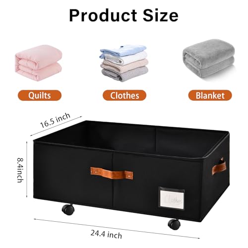 Freebat Under Bed Storage Organizer with Wheels, Underbed Container with Clear Lid Cover, Storage Bag Box with Visiable Window for Clothes, Bedsheet, Pillow, 2 Pack - size: 10 Inch