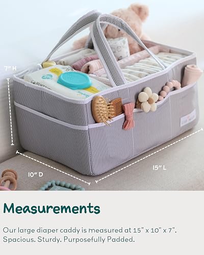 Lily Miles Baby Diaper Caddy Organizer, Girl Nursery Storage Basket with 8 Pockets, Baby Organizer and Storage, Easy-to-Clean Fabric, Large, Pink Blush - color: Gray/Blush, size: Large