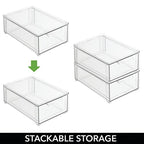 mDesign Plastic Stackable Closet Storage Organizer Bin Containers with Front Pull Drawer for Cabinet, Desk, Shelf, Cupboard, or Dresser Organization - Lumiere Collection - Set of 3 - Clear - size: Mixed Sizes (Pack of 3)