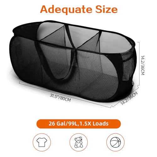 Foldable Laundry Baskets, Collapsible Mesh Laundry Hamper, Durable Pop Up Laundry Basket, 3 Compartments Clothes Hampers for Laundry, Easy to Carry & Sort for Dorm, Home, Kids Room, Travel Black - color: Black, size: 3 Compartments