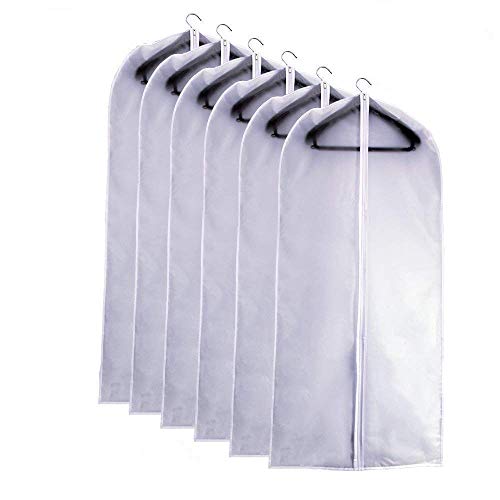 Garment Bags Covers 24''X60'' Dress Bags for Hanging Clothes (Pack of 6) with Study Full Zipper Coat Covers for Closet Clothes Storage Travel - color: White-Translucent, size: 24''X60''-6P