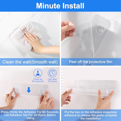 Diesisa 2pc Acrylic Wall Mount Organizer, Adhesive Shelf, Bathroom Shelves for Wall, Self Adhesive Organizer, Shower Caddies, No Drilling Hang Wall,with 3pack Tapes, for Bathroom, Kitchen, Living Room - color: 2pcs-clear