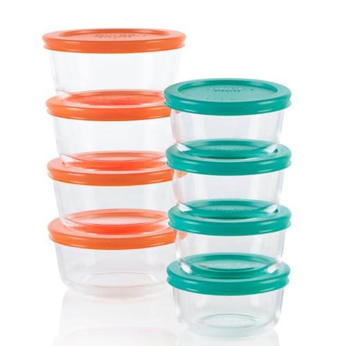 Pyrex Simply Store (8-Pack) Small Glass Food Storage Containers Set, (1 & 2 Cup) Meal Prep Containers With Plastic BPA-Free Lids, Dishwasher & Microwave Safe - size: 8 Pack (Small)