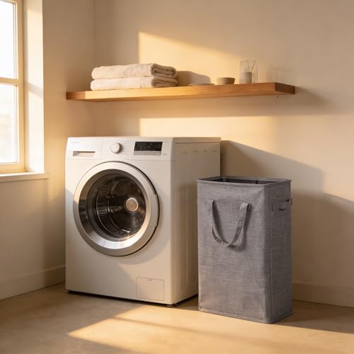 ZERO JET LAG Slim Laundry Hamper With Handles Collapsible Laundry Basket Thin Dirty Clothes Basket Narrow Laundry Bag Foldable Dirty Cloth Hamper 45L (24 inches,Dark Grey) - color: Dark Gray- With Handles