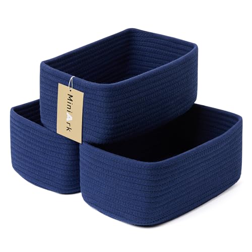 MiniArk Small Storage Baskets for Organizing | Closet Organizer Bins | Shelf Toy Basket | Woven Rope Baskets | Cube Decorative Box | Shallow Basket | 11.5x7.5x4.7” | 3 Packs Navy Blue - color: Navy Blue, size: 3pcs-L11.5xW7.5xH4.7"