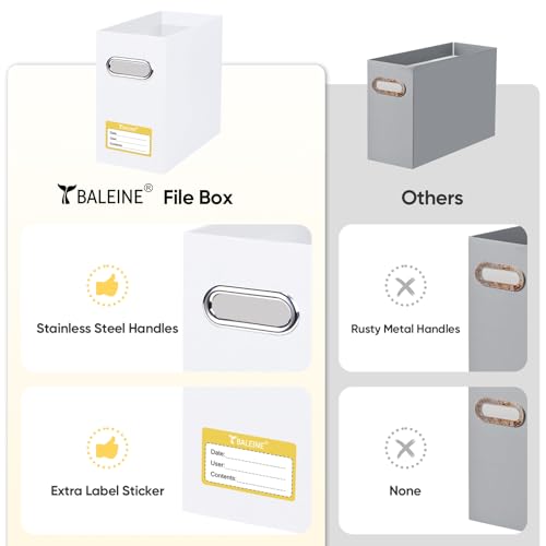 BALEINE File Organizer Box, Cardboard File Folder Organizer with Handle for Letter Size, Portable Collapsible Hanging Filing Box for Home Office Document Storage (2 Pack, White) - color: White, style: 2PK