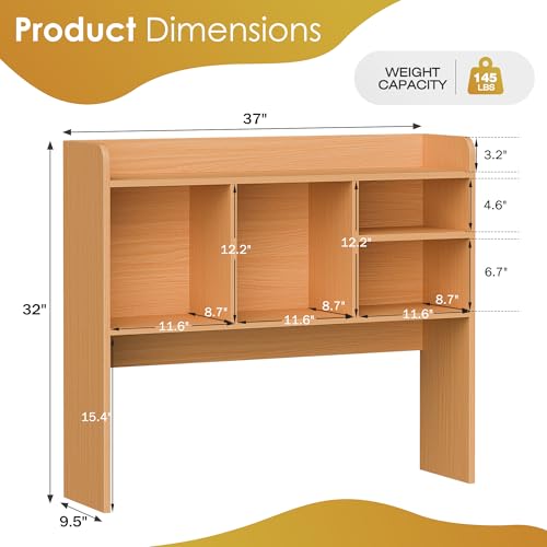 SUPER DEAL Desktop Bookshelf, Countertop Storage Hutch with 4 Shelves for Computer Desk, 2-Tier Display Rack, Multipurpose Wood Desk Hutch Storage Organizer for Home Office Dorm, Natural - color: Natural