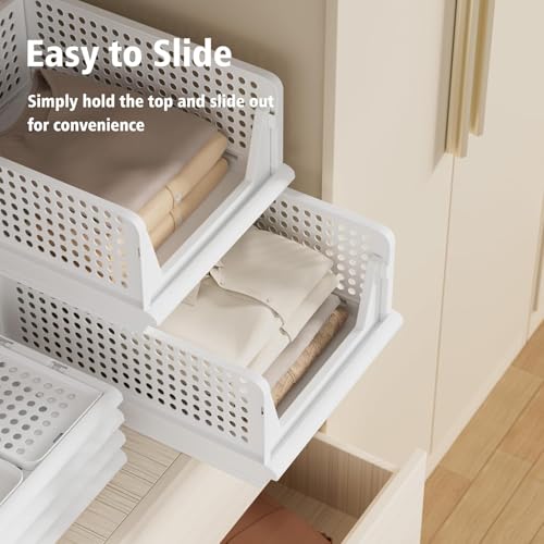 Proarea 5 Pack Stackable Storage Bins, Closet Organizers and Storage, Foldable Closet Organizer Baskets for Clothes, Plastic Drawer Bins for Closet Organization, Wardrobe Shelf, Laundry Room, White - color: Snow Porcewlain, size: 5 Pack 5L