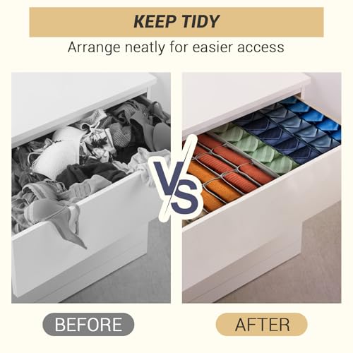 PINGMIC Gray Sock Organizer Divider 4 Pack - 24 Cell Foldable Closet Storage, Tie Organizer For Men Boxes for Socks, Ties, Belts - color: 4PCS