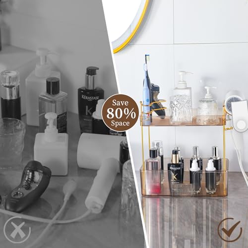 YCIA&DONE Bathroom Counter Organizer, Large Makeup Organizer Countertop, Shelf Storage, Vanity Tray, Easily Assemble for Bathroom Organizers and Storage, Undersink, Cabinet,2 Tiers Amber - color: Amber, size: 2 tiers
