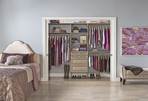 ClosetMaid SuiteSymphony Wood Closet Organizer Starter Kit with Tower and 3 Hang Rods, Shelves, Adjustable, Fits Spaces 5 – 10 ft. Wide, Natural Gray - style: Natural Gray Finish