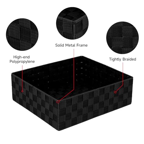Drawer Organizer, Cube Baskets for Storage Shelves, Handmade Small Woven Basket, Shallow Storage Bins for Organizing Desk, Dresser, Kitchen, Pantry, Nested 7 Pack, Black - color: Black