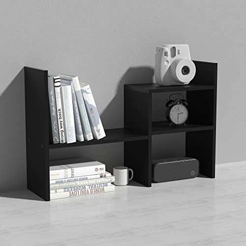 MASAKA B&W - Kawaii Storage Desktop Organizer for Your Desk Space, Double H Plants Display Shelf, Home Office Storage Rack Adjustable Stackable for Office, Dormitory (Black*02) - color: Black*02