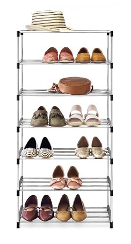 Whitmor 7-Tier Shoe Rack - Small Space Solution - Store up to 14 Pairs of Shoes - Organize Shoes & Accessories - Chrome & Black - size: 7-Tier