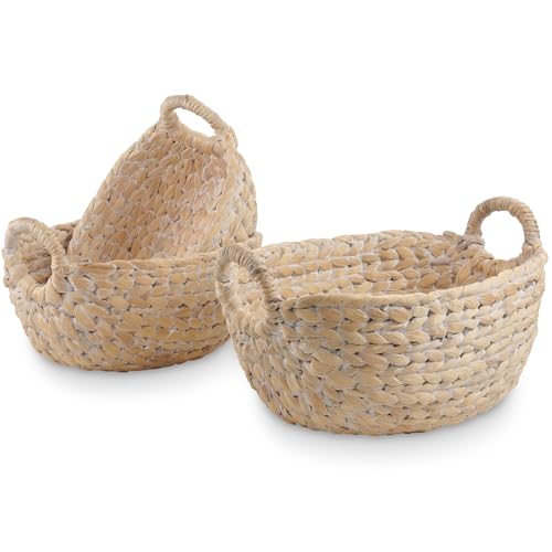 Set of 3 Wicker Storage Baskets for Organizing - Woven Decorative Baskets with Handles - Organizers for Bathroom, Kitchen, and Shelves (White) - color: White Hyacinth