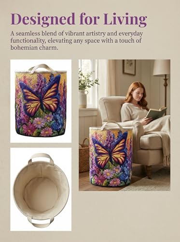 Quilted Laundry Basket with Handles, Boho Floral Quilted Storage Hamper, Large Soft Fabric Laundry Basket for Nursery, Bedroom, Laundry Room,Clothes & Toys (Pattern 04, Large (28"H x 20"W x 20"L)) - color: Pattern 04, size: Large (28"H x 20"W x 20"L)