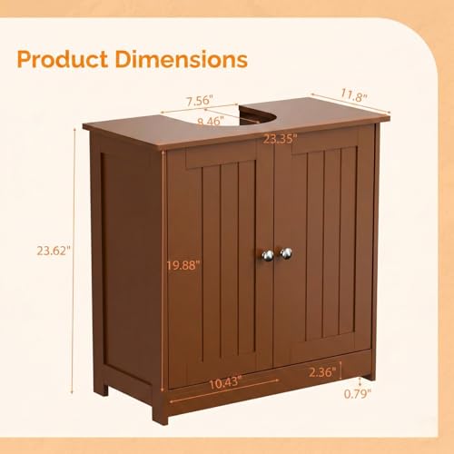 Bonnlo Pedestal Sink Storage Cabinet, 24" Espresso Under Sink Bathroom Storage Cabinet with 2 Doors and Adjustable Shelf, Traditional Bathroom Space Saver Organizer for Small Spaces, Water-Resistant - color: Brown