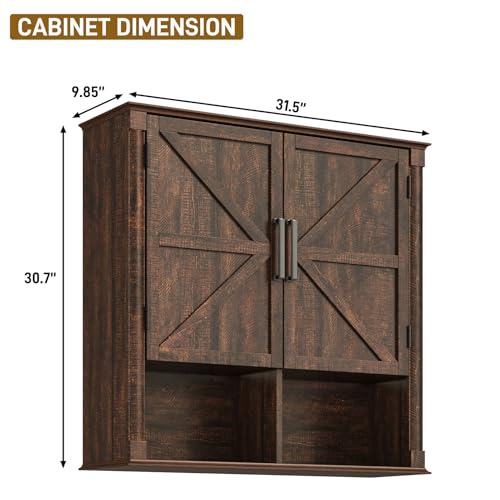 Farmhouse Bathroom Storage Cabinet,Double Wooden Bathroom Wall Cabinet with Roman Column Decor, Farmhouse Medicine Cabinets w Barn Doors,Storage Cabinets Wall Mounted for Kitchen(Wood Brown) - color: Wood Brown, style: Wall Double Storage Cabinet