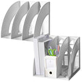 SAYEEC Magazine File Holder Folder Storage Desktop Standing Hollow File Bookshelf Organizer Office Racks Displays Holds Notebooks Documents (3 Compartments - Light Grey x 2) - color: 3 Compartments - Light Grey x 2