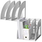 SAYEEC Magazine File Holder Folder Storage Desktop Standing Hollow File Bookshelf Organizer Office Racks Displays Holds Notebooks Documents (3 Compartments - Light Grey x 2) - color: 3 Compartments - Light Grey x 2