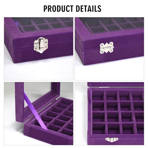 Vicoter Velvet Jewelry Box 24 Grid Jewelry Ring Display Organiser Box Tray Holder Earrings Storage Case for Girls Wife Mom Women (Purple) - color: Purple
