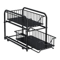 AIYAKA Pull-out Cabinet Organizer, Stackable 2-tier Under Sink Rack, with Sliding Storage Drawer for Pantry, and Desktop, for Bathroom, Kitchen, Office, Black