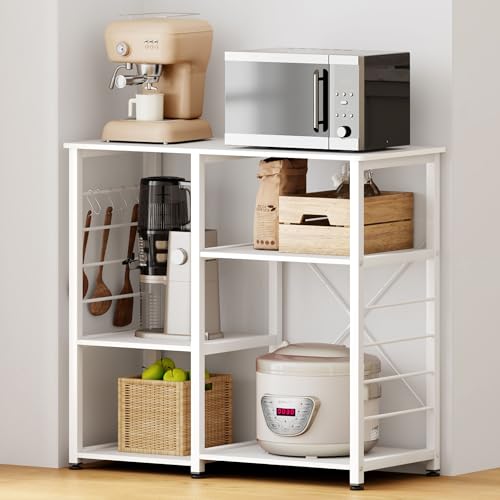 soges Kitchen Standing Baker's Rack, Utility Microwave Oven Stand, Multi-Layers Kitchen Storage Cart Workstation Shelf, Coffee Cart, White - color: White