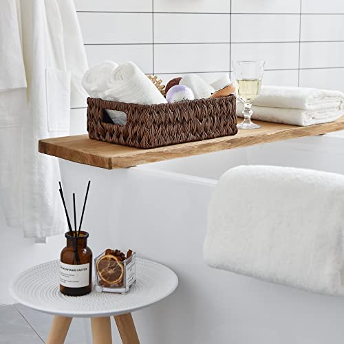 GRANNY SAYS Wicker Baskets with Handles,Small Woven Basket for Storage, Waterproof Storage Basket Organizer,Decorative Storage Boxes for Organing Pantry,Brown Basket,2-Pack,11 1/4''L x 7 1/2''W x 3 1/2''H - color: Brown, size: 11 ¼"L x 7 ½"W x 3 ½"H