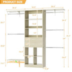 5FT Small Closet System, Baby Closet Organizer System with Wooden Drawers, 60 Inches Walk in Closet System with 5 Hanging Rods and 3 Reversible Hanging Shelving, Greige Oak - color: Greige Oak, size: 5 FT