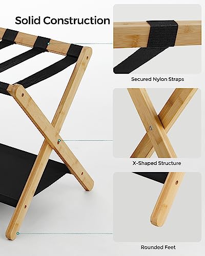 SONGMICS Luggage Rack, Bamboo Luggage Rack for Guest Room, Folding Suitcase Stand, for Hotel, Bedroom, Heavy-Duty, Holds up to 131 lb, Natural Beige URLR007N01 - color: Natural Beige, size: 1 Pack