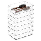7Pack Desk Drawer Organizers, 6"*9" makeup acrylic drawer organizer trays for vanity, bathroom, office, nightstand, junk for kitchen drawer, Versatile plastic drawer divider storage bins