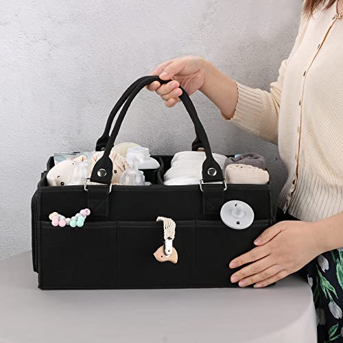 XUANGUO Baby Diaper Caddy Organizer for Girl Boy Large Nursery Storage Bin Basket Portable Holder Tote Bag for Changing Table and Car Baby Shower Gifts Newborn Essentials Must Haves Items black - color: black