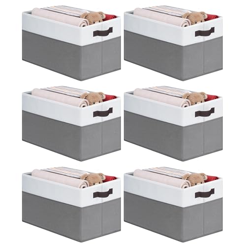 Cupic Cupid Storage Bins Closet, Fabric Closet Organizers and Storage, 6-Pack Baskets for Organizing, Large Storage Boxes with Handles for Clothes and Toys, Gray and White - color: Gray and White, size: 6-Pack